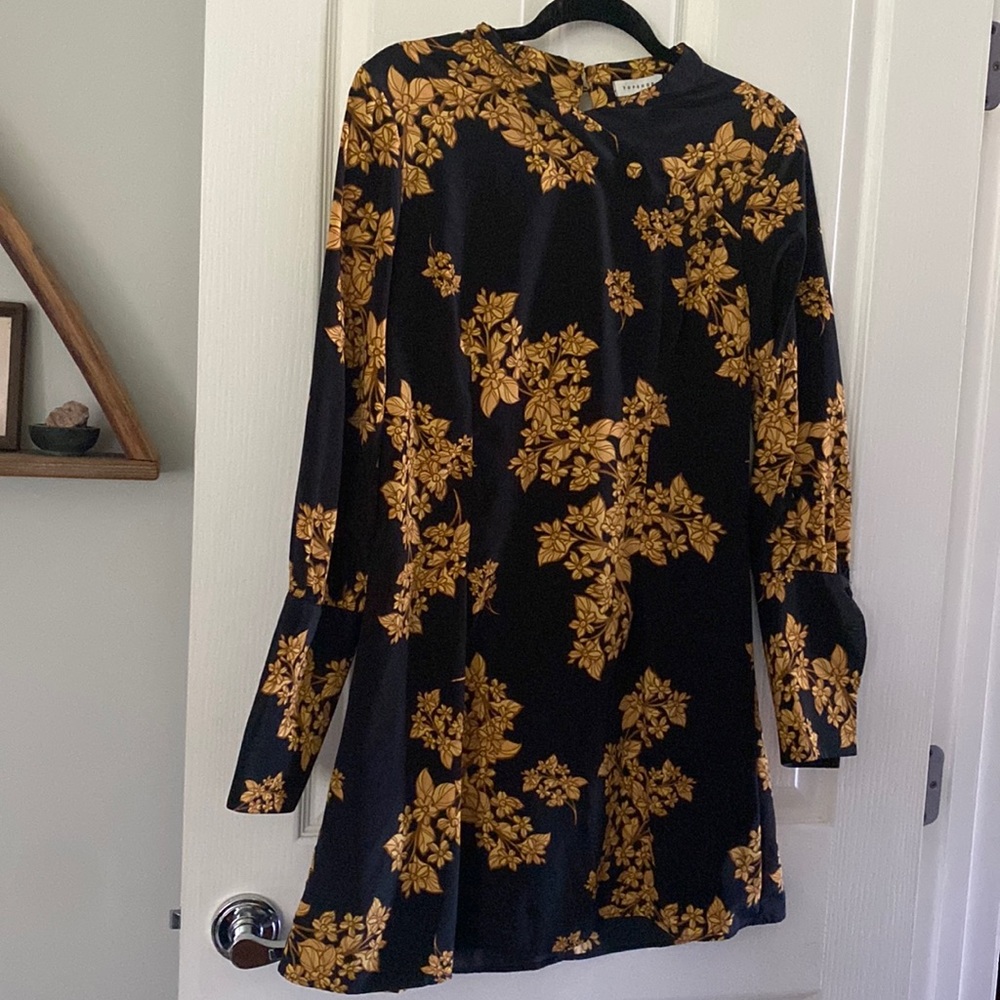 Satin top shop flower mini dress with high neck